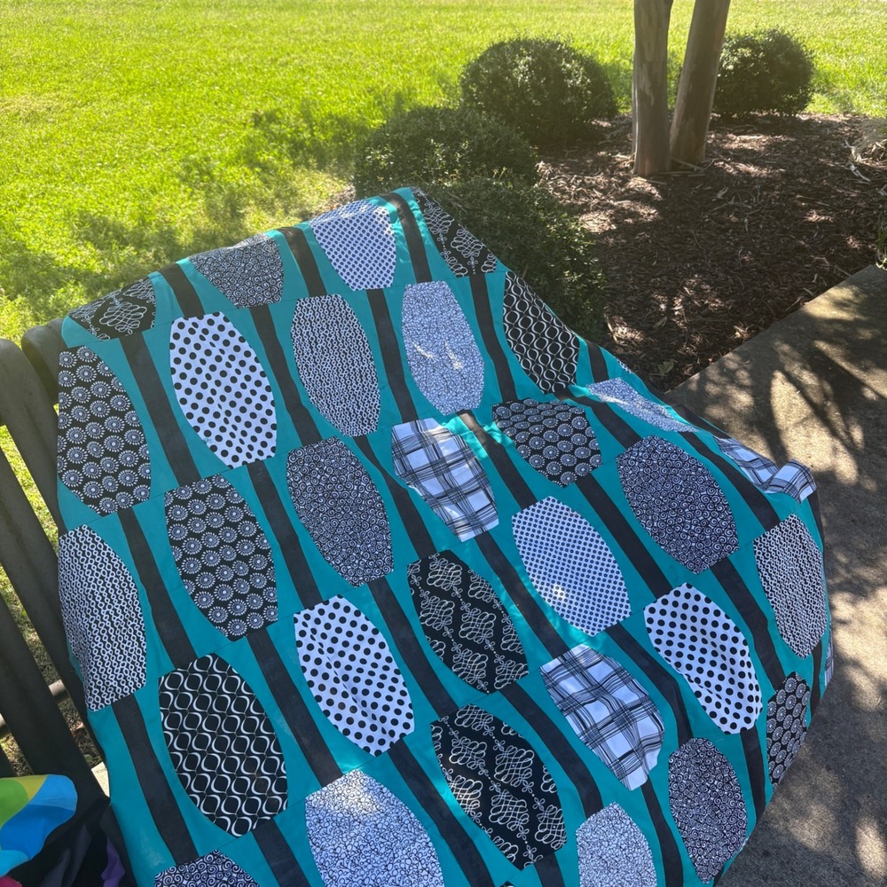 Handmade Unfinished Quilt Top Teal Black White Mid Century Modern MCM 69x55